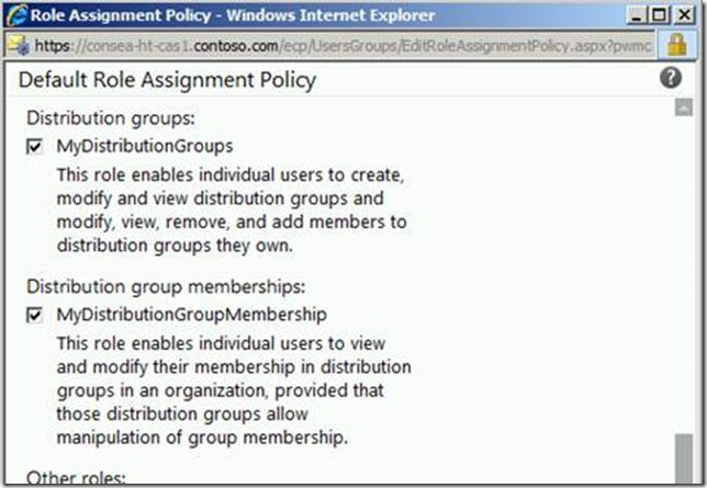 Exchange 2010 Default Role Assignment Policy Edited To Enable MyDistributionGroups
