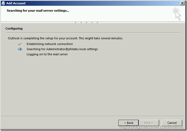 Creating New Outlook 2013 Profile - Searching For Settings...