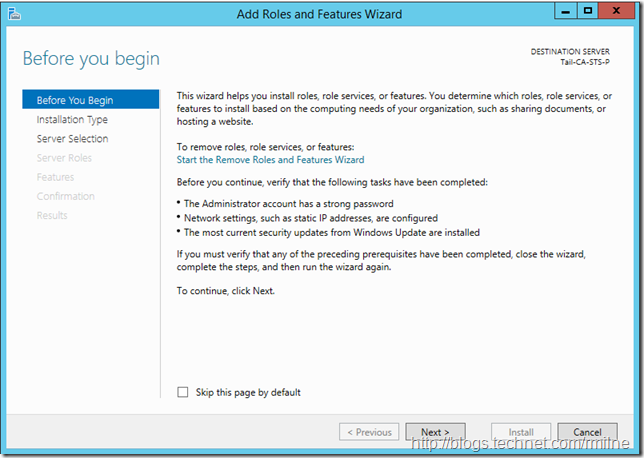 Windows 2012 R2 Add Roles And Features Wizard