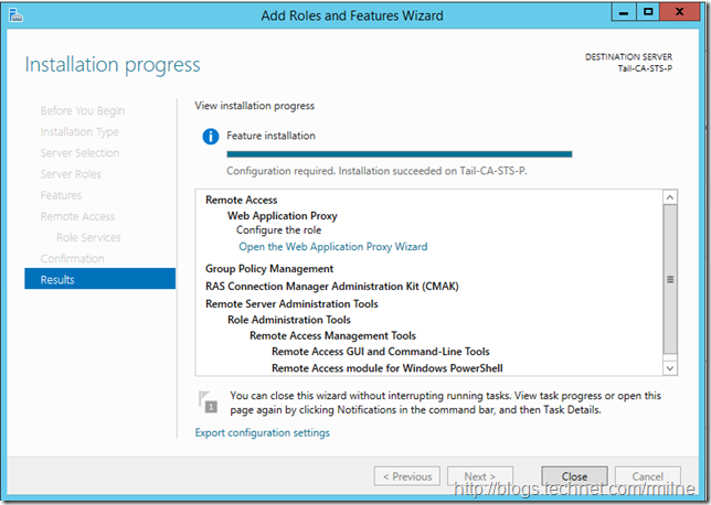 Windows 2012 R2 Remote Access Role Installation Complete