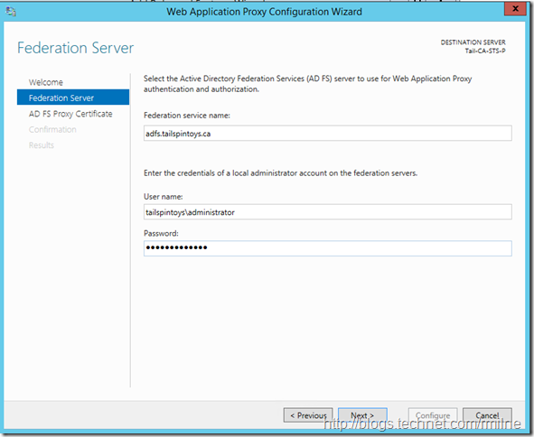 Windows 2012 R2 ADFS Proxy Configuration - Federation Service Name Correctly Filled In