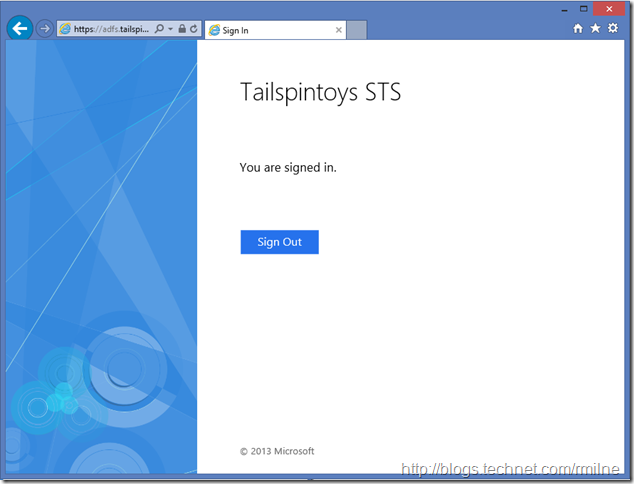 Now Signed In To The Tailspintoys STS