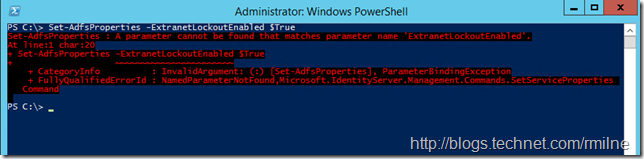 Configuring Server 2012 R2 AD FS Extranet Lockout -- Beware Syntax
