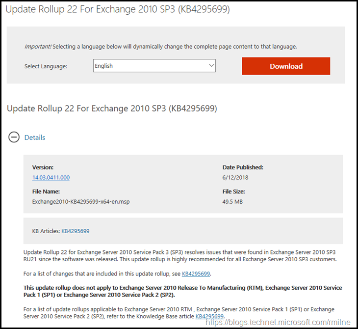 Download Exchange 2010 SP3 RU22