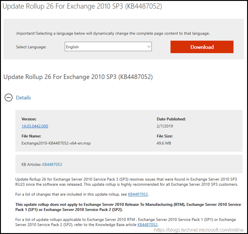 Download Exchange 2010 SP3 RU26