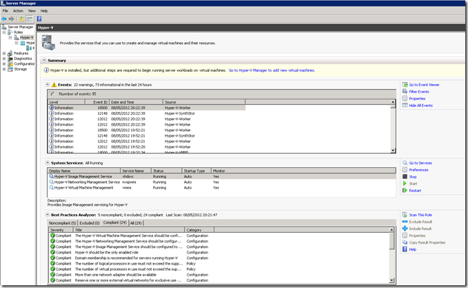 Server Manager with Hyper-V BPA Installed