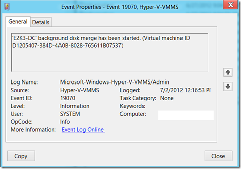 Hyper-V AVHD Merge Started