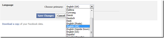 Facebook Language Settings - Pirate