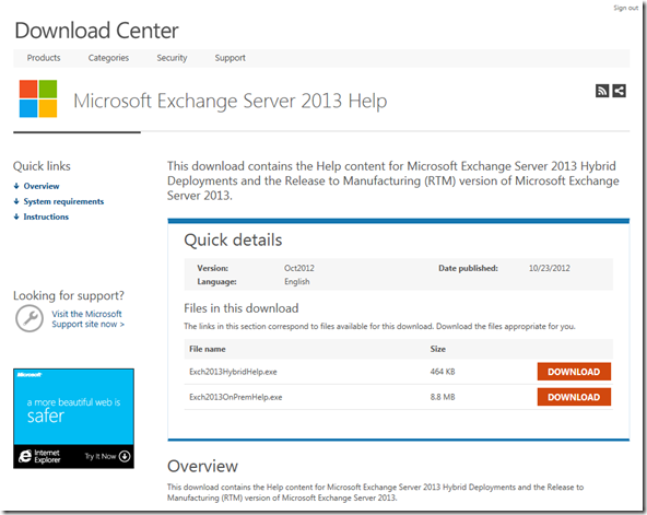 Exchange 2013 RTM Help File Download