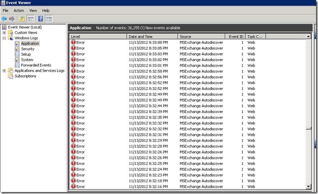 Exchange 2010 MSExchange Autodiscover Error