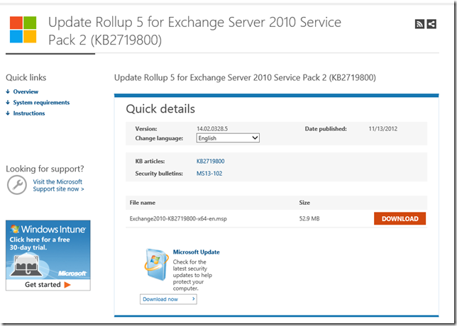Exchange 2010 SP2 RU5 Download