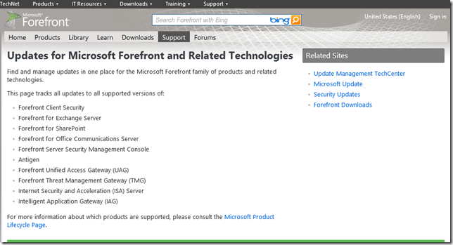 TechNet ForeFront Updates