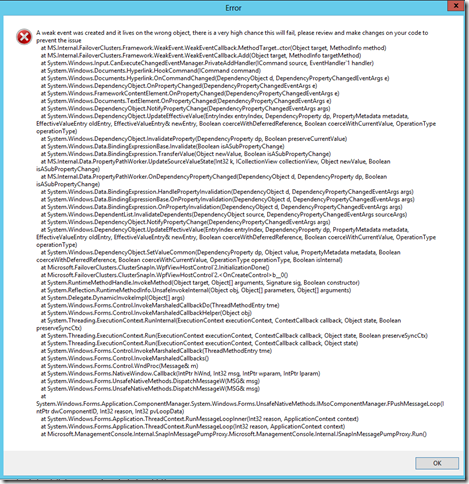 Windows Server 2012 Failover Cluster Console Crash