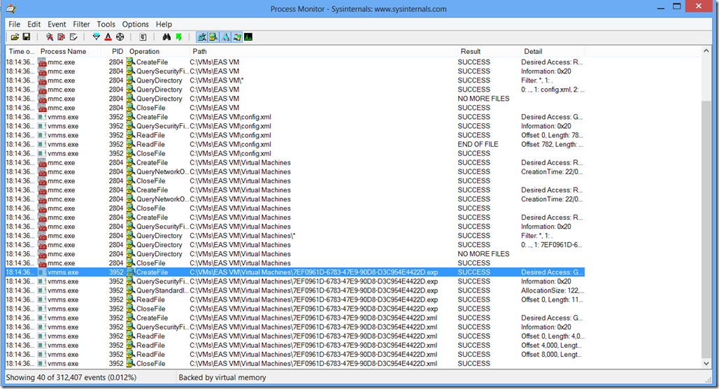 Process Monitor Showing VM Import Failing