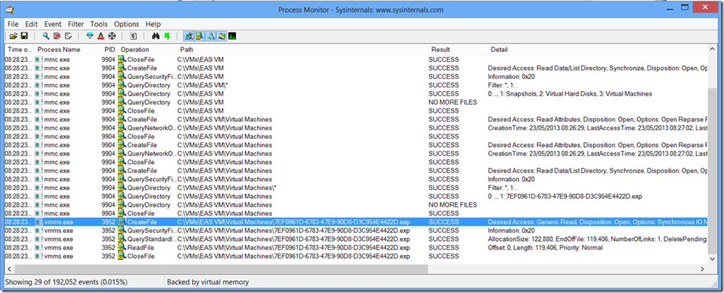 Process Monitor Showing Successful VM Import
