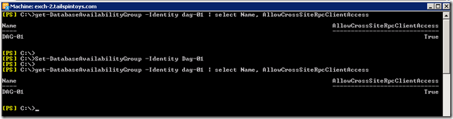 Exchange 2010 - SP3 RU1 AllowCrossSiteRPCClientAccess Preserved When Running Set-DatabaseAvailabilityGroup