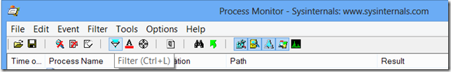 Process Monitor Showing Filter Option