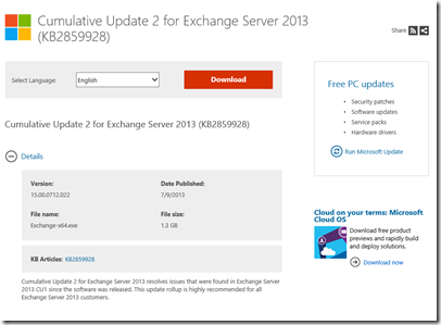 Exchange 2013 RTM Cu2 Download Page
