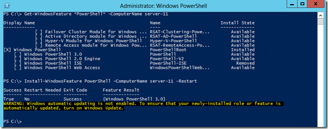 Windows 2012 - Remotely Installing PowerShell 