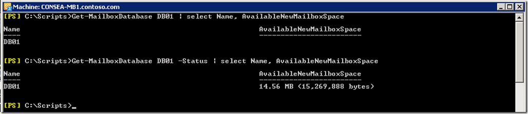 AvailableNewMailboxSpace In Exchange 2010
