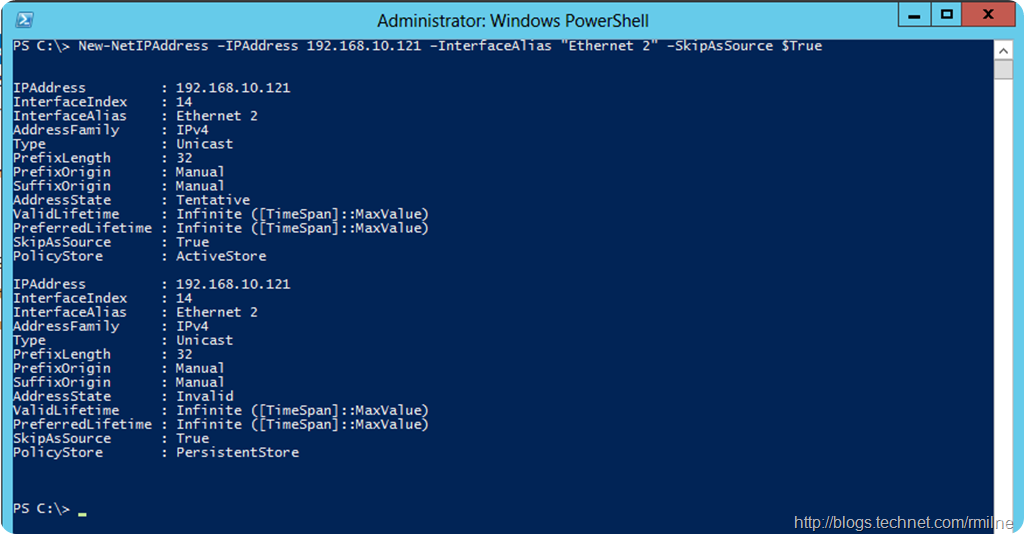 Windows Server 2012 - Binding New IPv4 Address With New-NetIPAddress