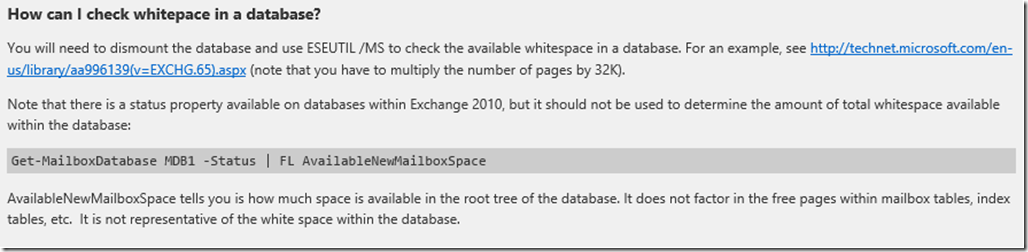 How Can I Check White Space In Exchange 2010
