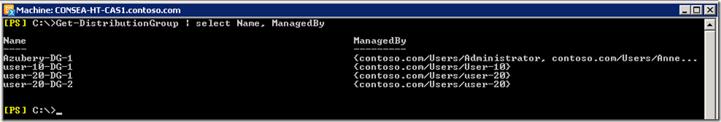 Listing Of Distribution Groups Showing ManagedBy Attribute