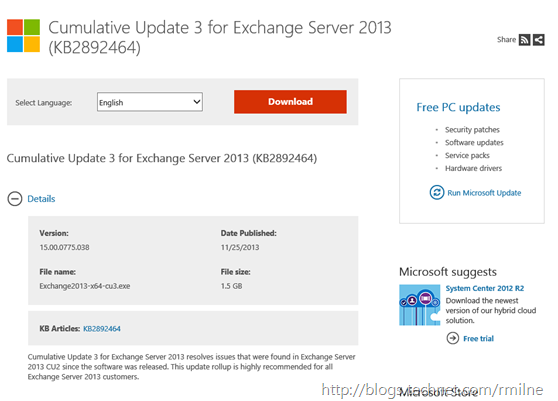 Exchange 2013 CU3 Download Available