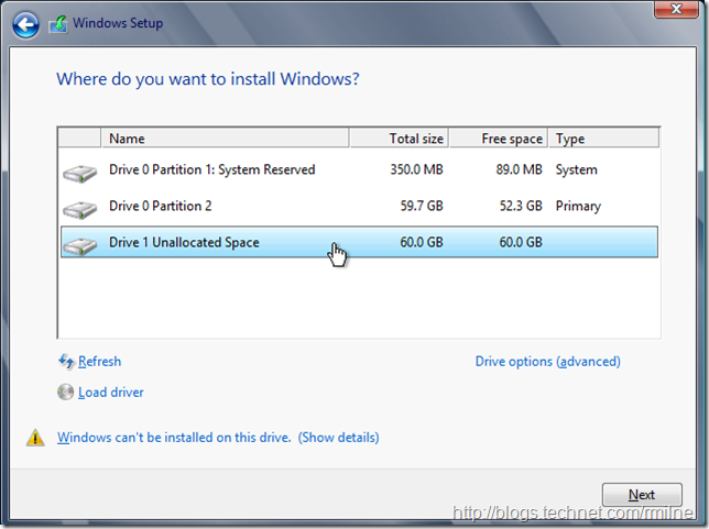 Install Windows 2012 Into VHD - Select VHD