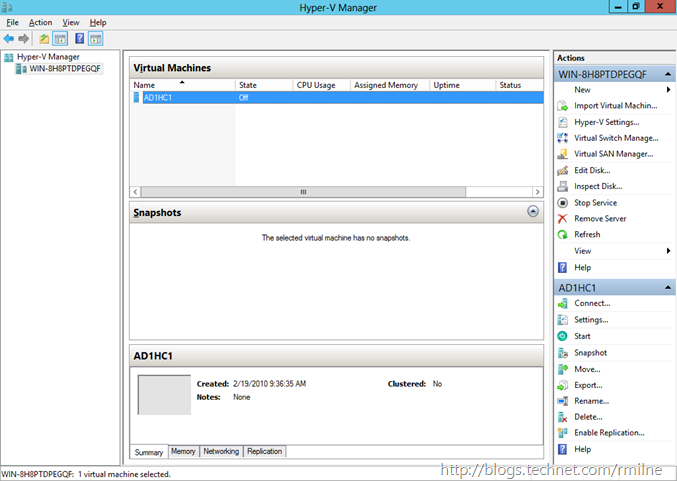 Windows 2012 Hyper-V VM imported - Visible In Hyper-V Manager