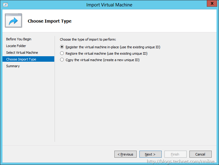 Windows 2012 - Import VM Register In Place