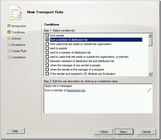 Exchange 2010 Transport Rule Wizard - From Member Of Distribution List