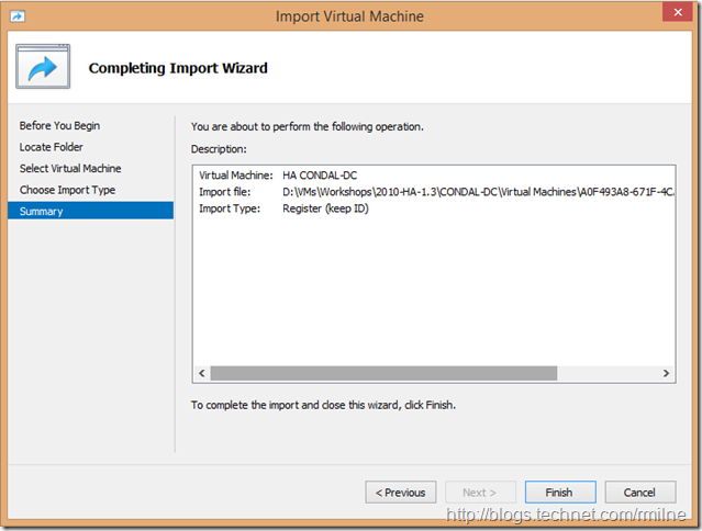 Windows 8.1 Hyper-V VM Import Completed Sucessfully