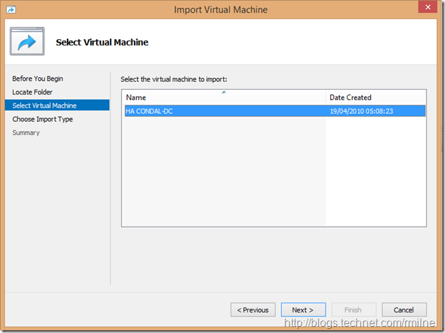 Windows 8.1 Hyper-V Import VM Wizard - Select VM