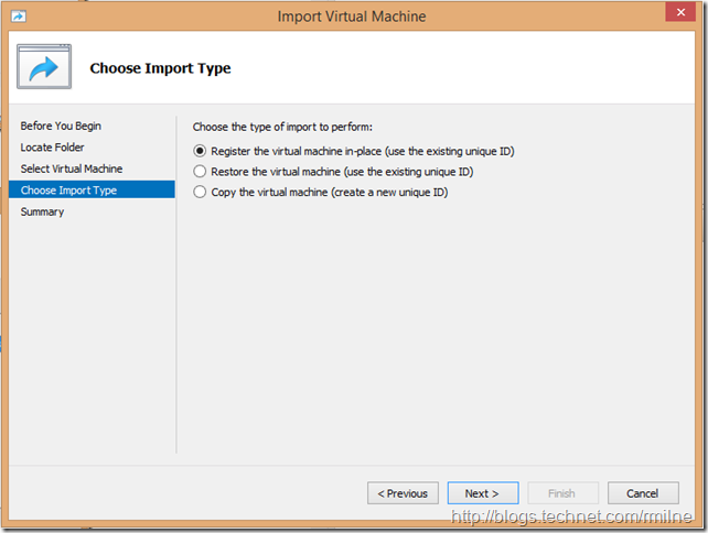 Windows 8.1 Hyper-V Import VM Wizard - Select Import Type