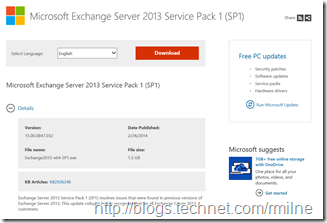 Exchange 2013 SP1 On Microsoft Download Center