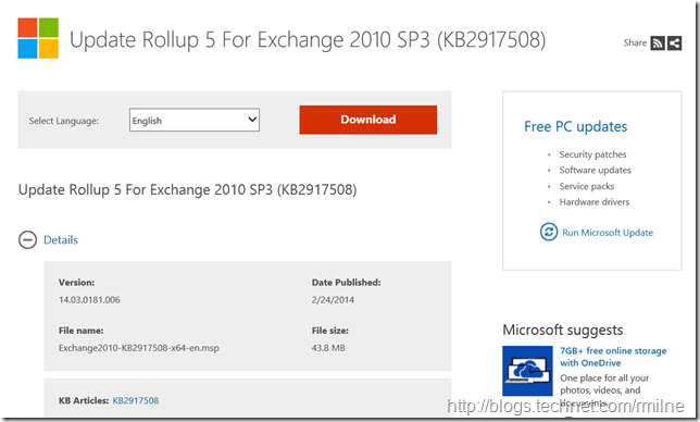Exchange 2010 SP3 RU5 Released