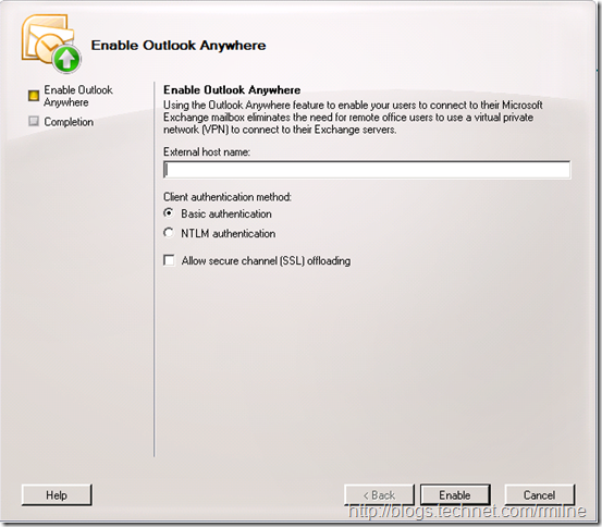 Enabling Outlook Anywhere Exchange 2007 Management Console