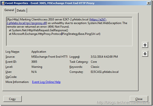 EventID 3005 MSExchange Front End HTTP Proxy