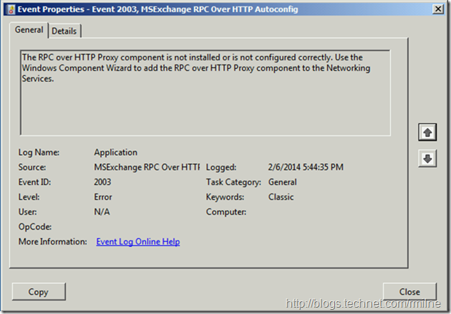 EventID 2003 - Exchange Detected RPC Over HTTP Proxy Component Is Not Installed