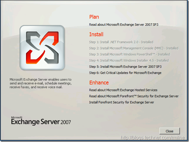 Exchange 2007 Install Splash Screen