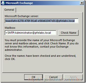 Mailbox GUID Displayed in Exchange Server Name Field