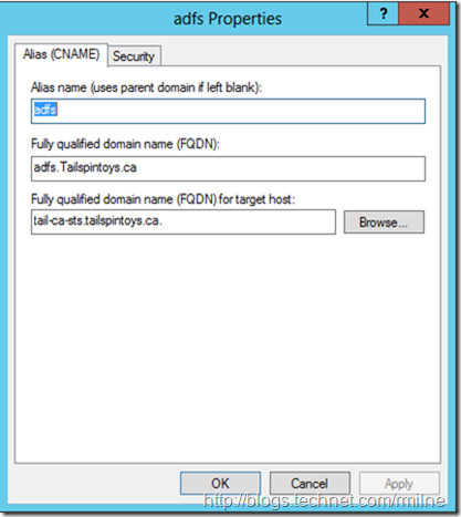 ADFS Name Resolution Using DNS CNAME Record
