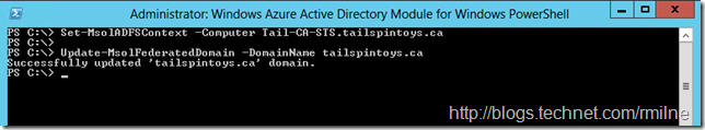 Updating MSOL Federated Domain