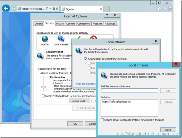 ADFS 2012 R2 Enabling Automatic Sign-in For Local Intranet Zone