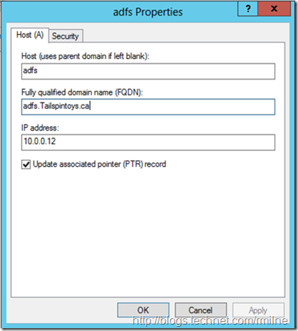 ADFS Name Resolution Using DNS A Record