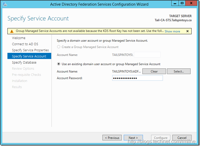 ADFS 2012 R2 Install Specify Service Account