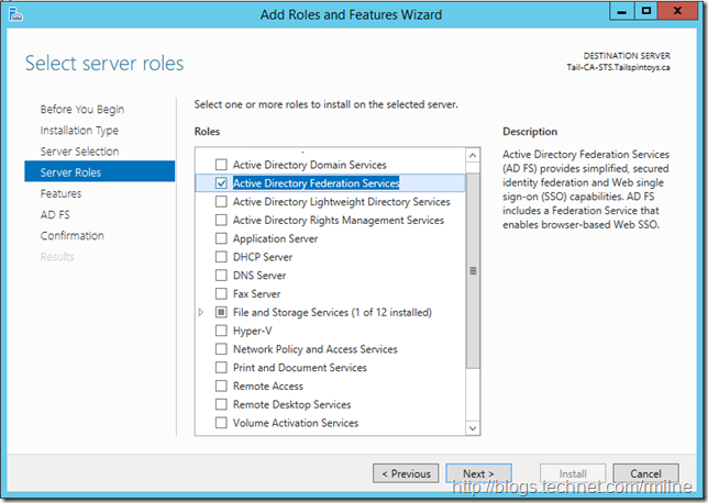 ADFS 2012 R2 Role Installation