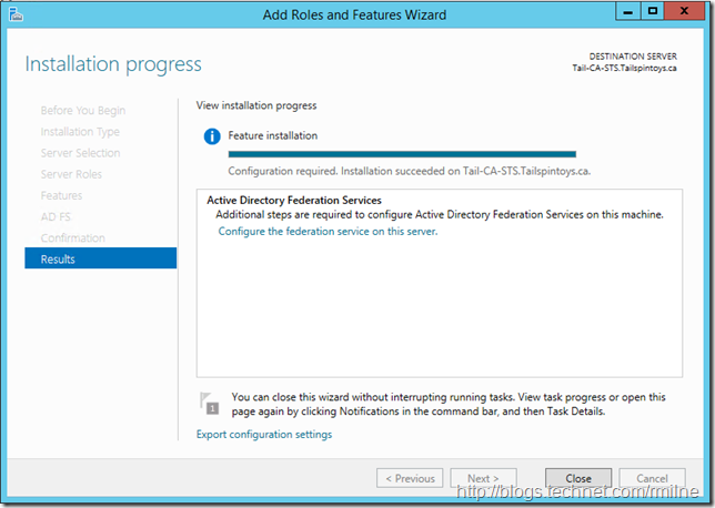 ADFS 2012 R2 Install Role