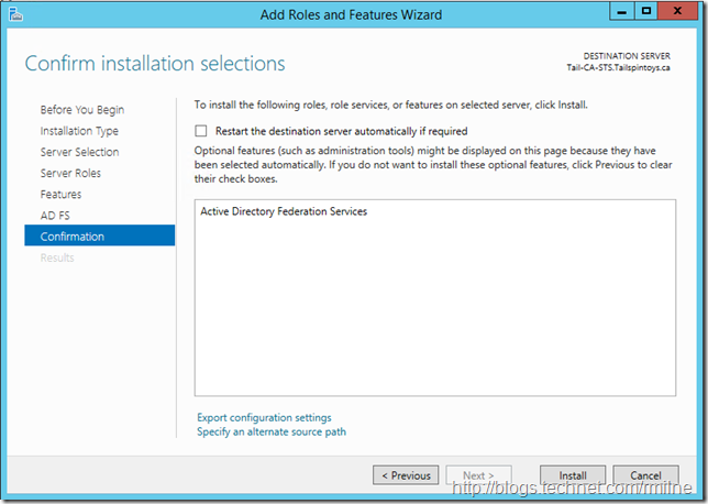 ADFS 2012 R2 Role Installation Confirmation